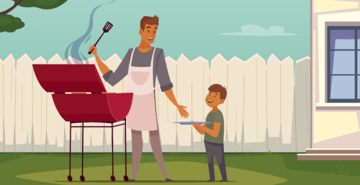 Man barbecuing with his son