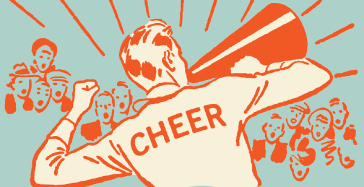 Cheerleader talking to crowd