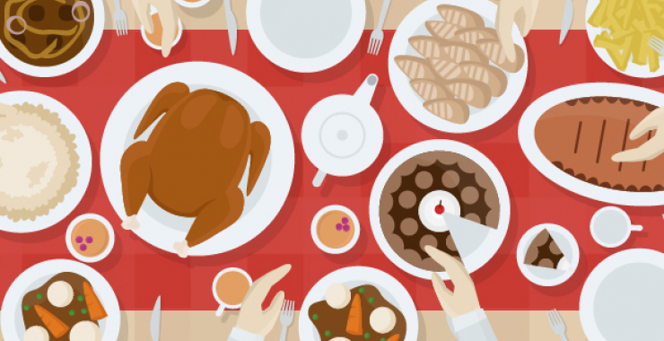 Illustration of Thanksgiving Dinner table