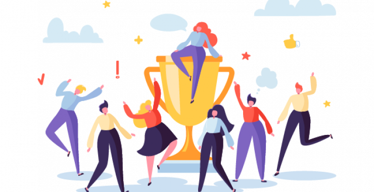 Sitting on top of a gold trophy illustration