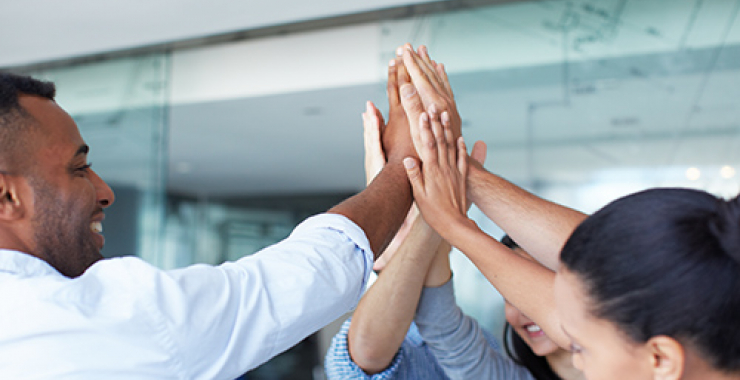 Group high fiving