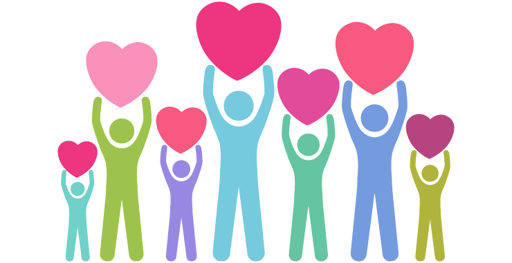 illustration of people holding up hearts