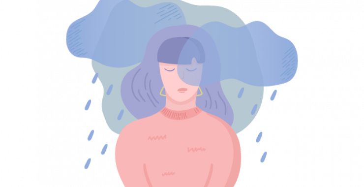 Woman in rain clouds