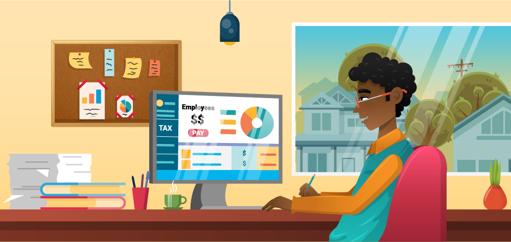 Payroll Services Illustration of an individual at a computer