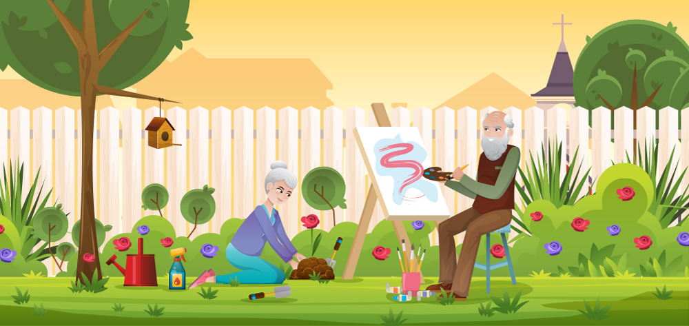 Retirement Solutions Couple enjoying retirement in garden